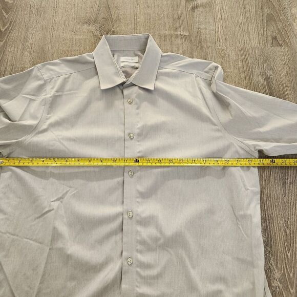 Calvin Klein Mens Slim Fit Performance Non Iron Gray Dress Shirt Size 17 36/37 - Picture 7 of 9